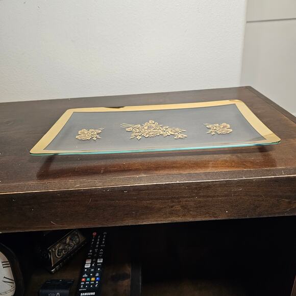 Glass Tray with Gold Trim and Raised Flowers - Picture 3 of 6